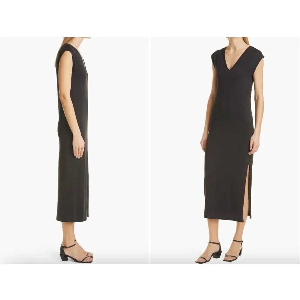 New FRAME Le Muscle Maxi Dress Black Sleeveless Slit Organic Pima Cotton Medium